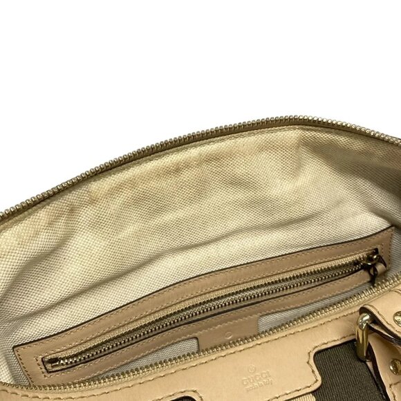Auth GUCCI GG 247205 Dark Brown Beige Jacquard Leather Handbag - Picture 16 of 16